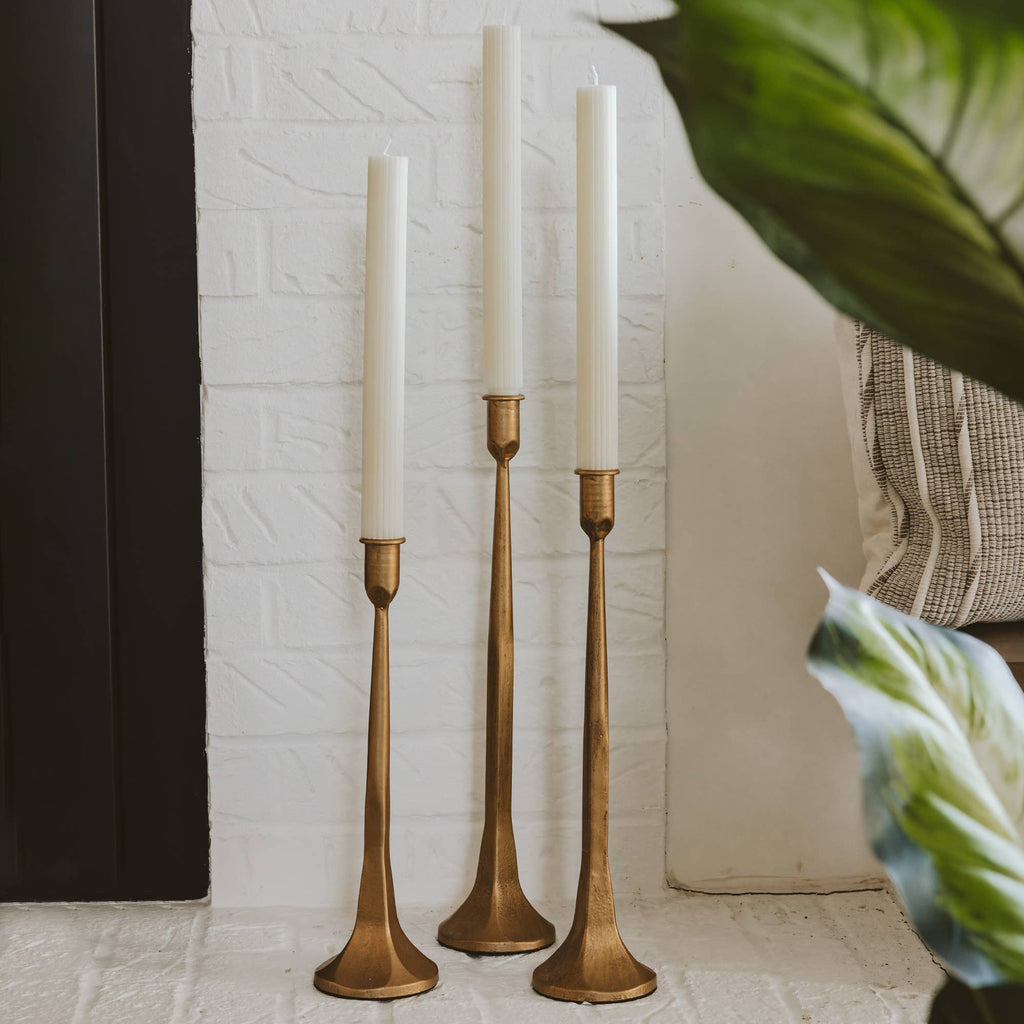 Gold Cast Iron Taper Candle Holders, Set of 3