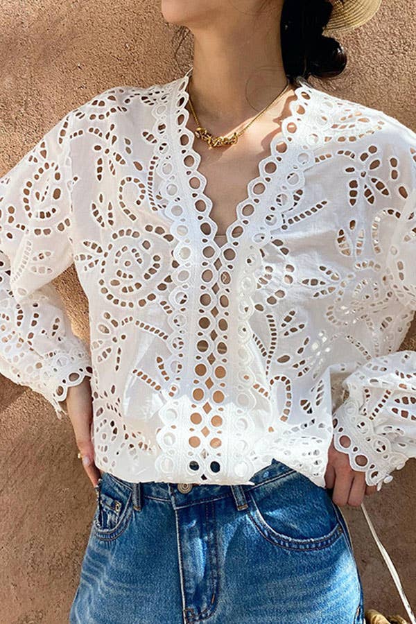 Eyelet Lace Cotton Blouse