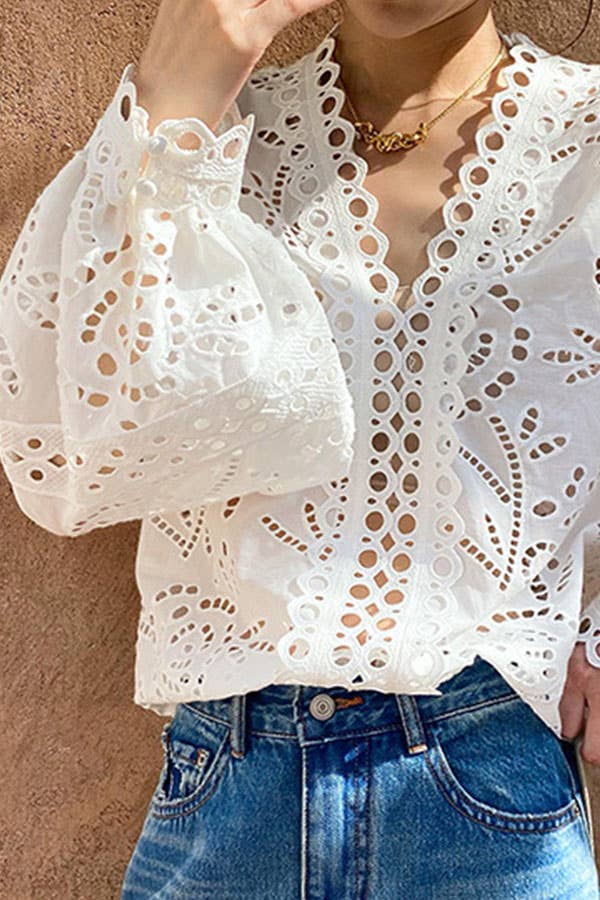 Eyelet Lace Cotton Blouse