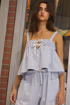 Seersucker Gingham Print Tank Top