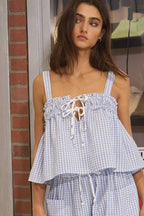 Seersucker Gingham Print Tank Top