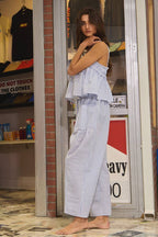 Seersucker Gingham Print Drawstring Pants